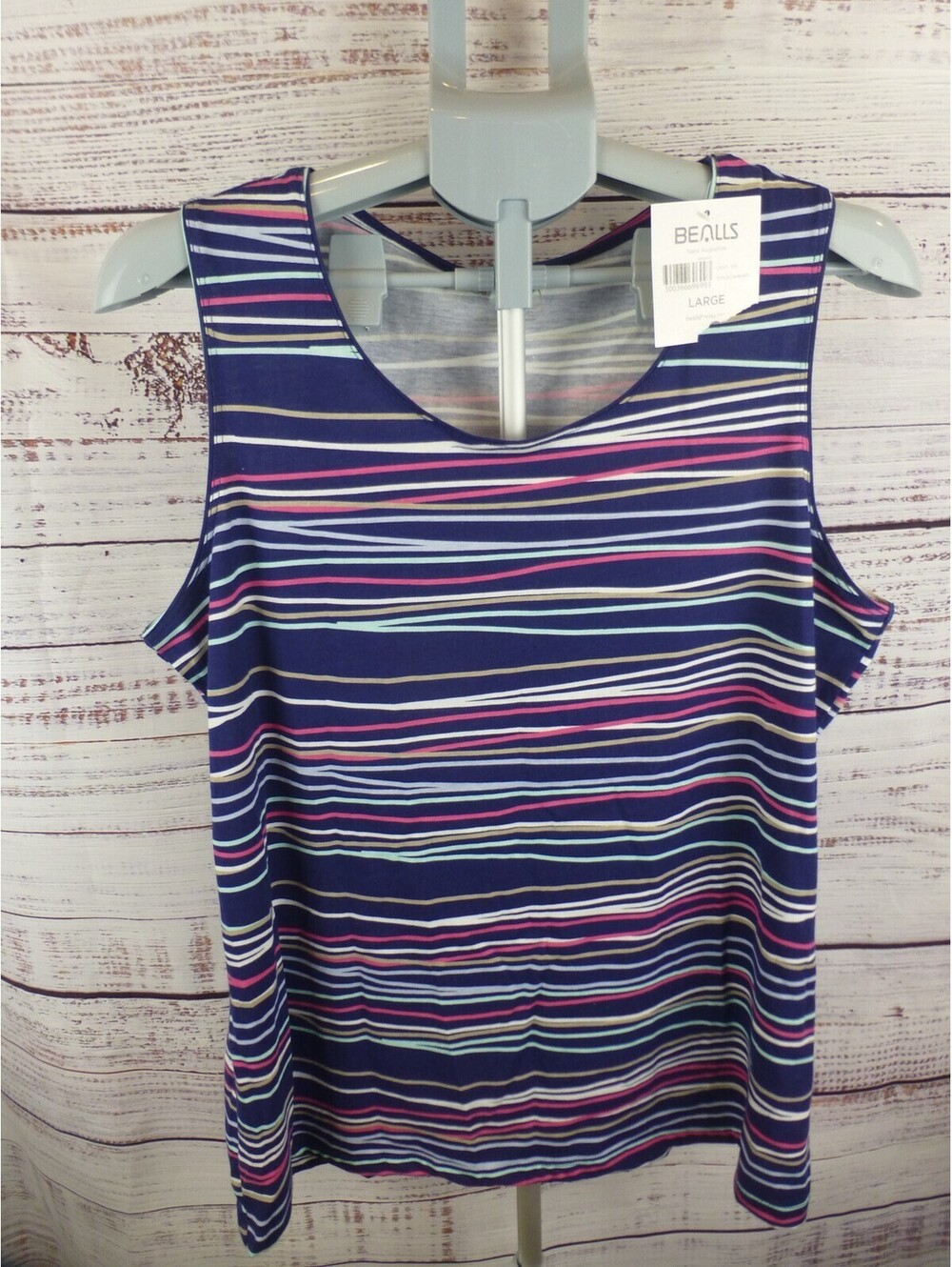 Coral Bay Women's Large Navy Blue Striped Sleeveless Tank Top Shirt NWT K4